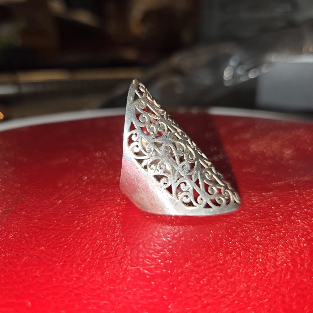 Stwrling Silver Fillagree Full Finger Ring - Picture 4 of 5